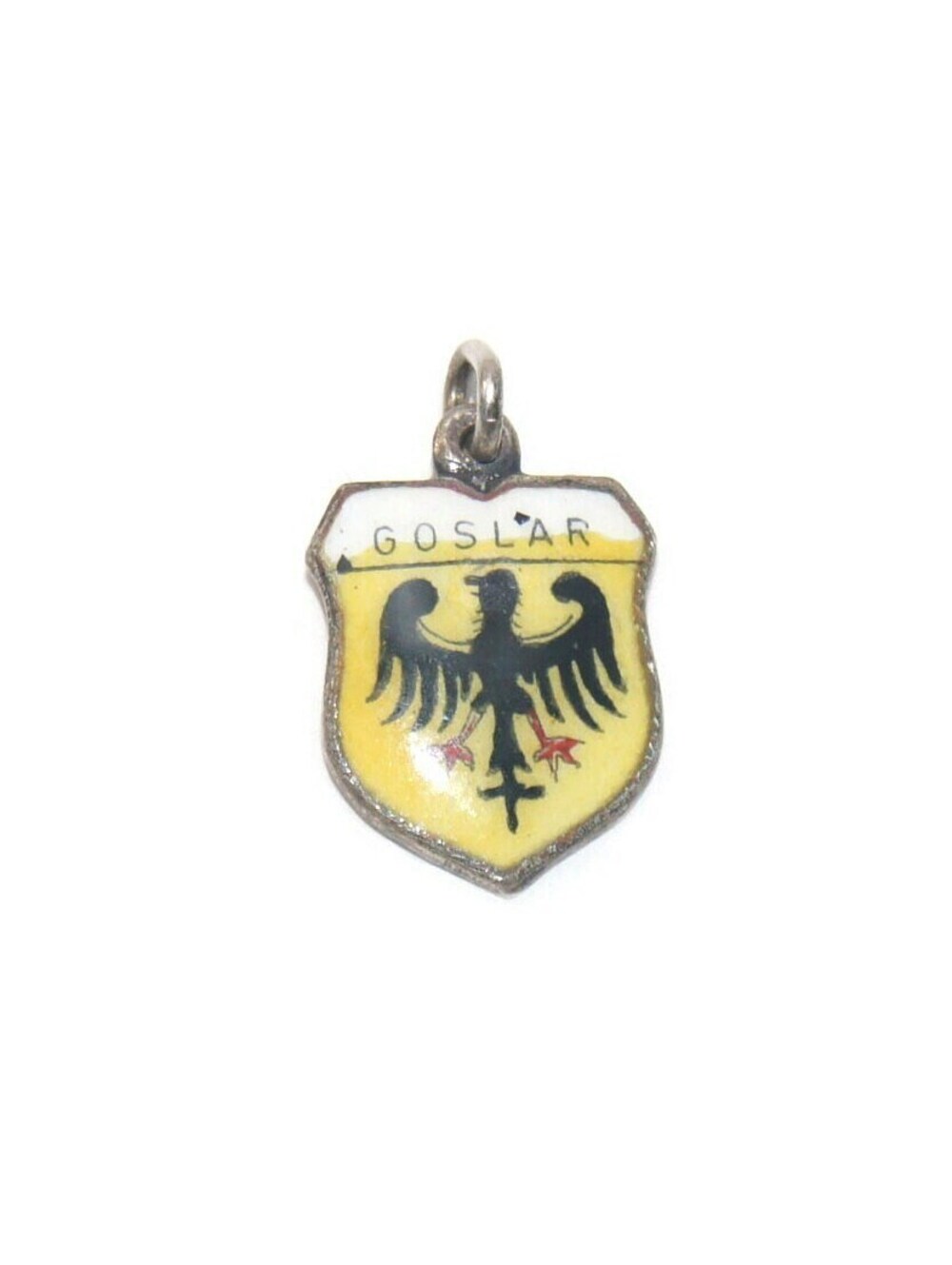 Vintage 800 Silver Enameled Goslar Germany Shield Charm. Hallmarked 800 REU.